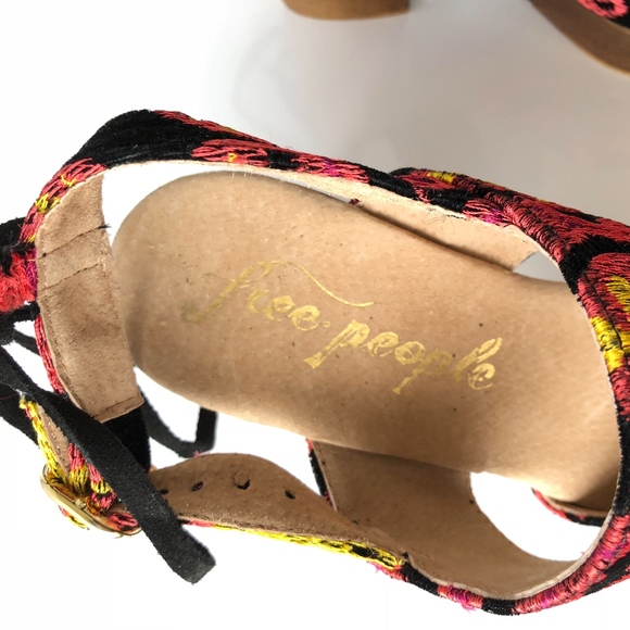 Free People Black Pink Yellow Velvet Clog Heels - Picture 4 of 8
